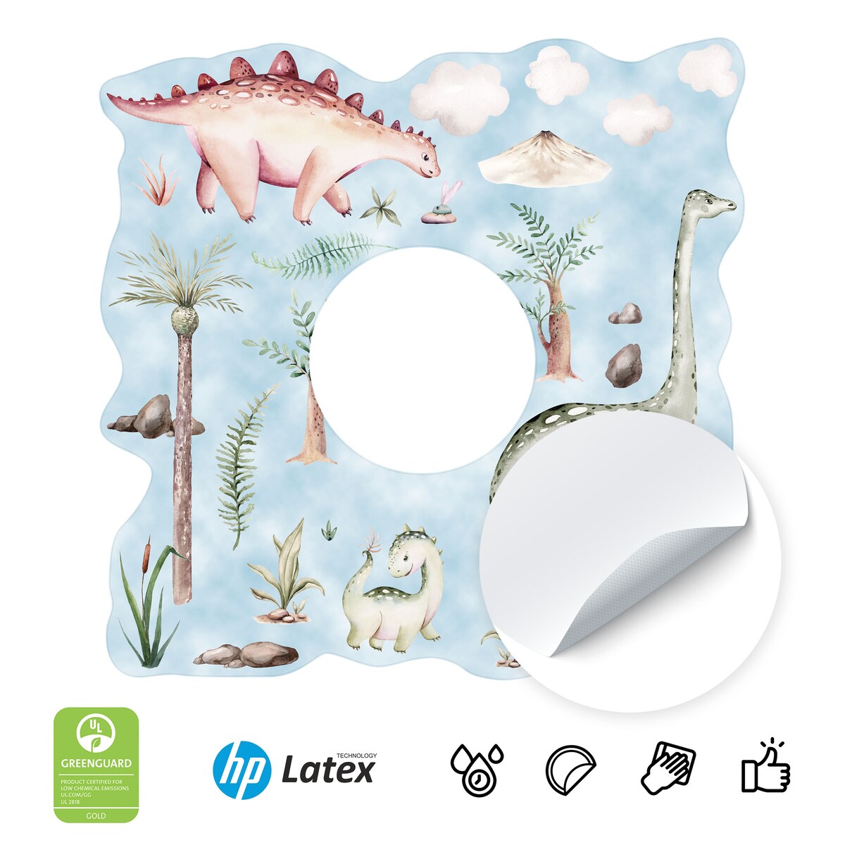 Naklejka Pod Włącznik Dla Dzieci Dinozaury Palmy Wulkan Chmurki Styl Boho 20x20cm