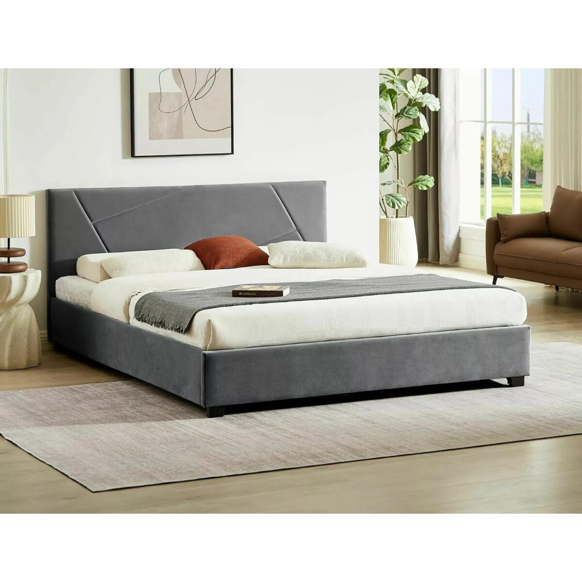 Łóżko tapicerowane COLUMBIA VELVET 160x200 szare z pojemnikiem