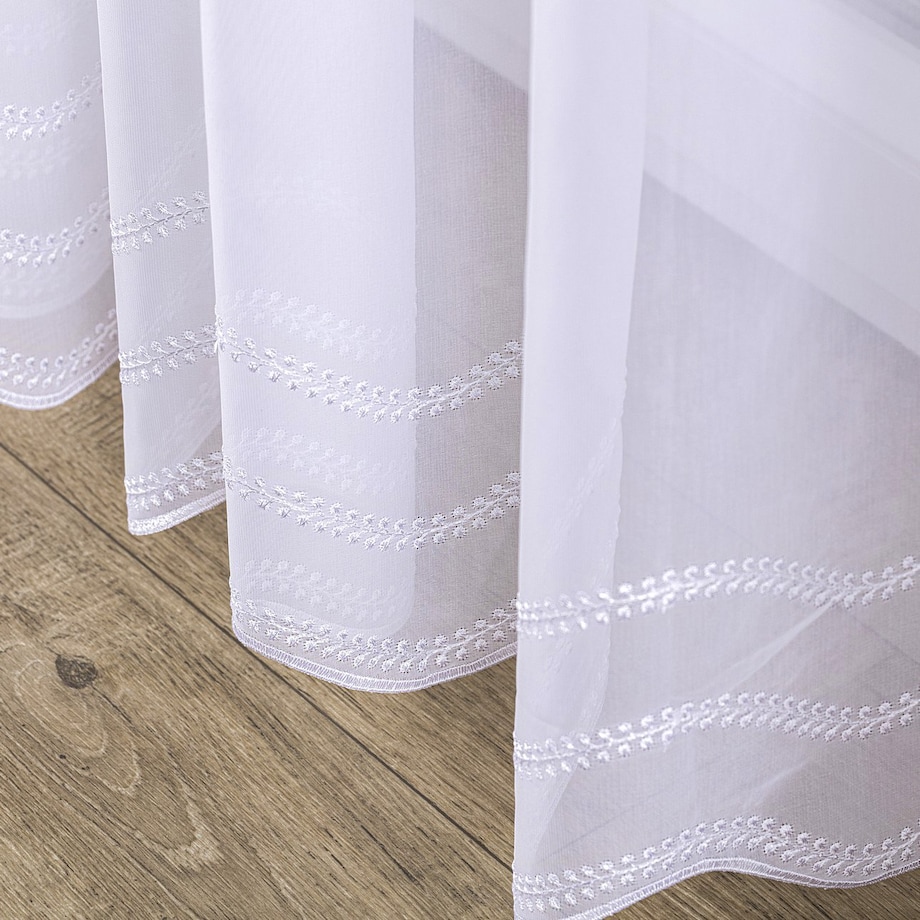 Firana na haczykach flex pojedynczych, biały z przeszyciem, Woale i firany