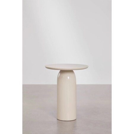 Stolik pomocniczy, Ø45 cm z cementu Layana, kremowy wysoki połysk