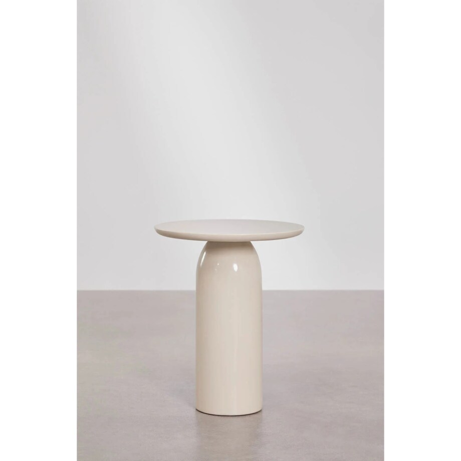 Stolik pomocniczy, Ø45 cm z cementu Layana, kremowy wysoki połysk