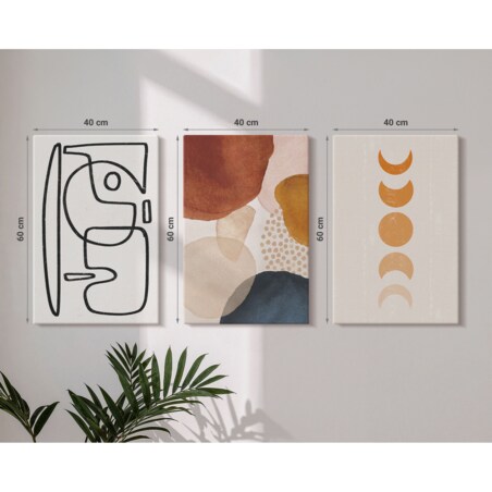Zestaw 3 dużych obrazów na płótnie - Abstrakcyjne kolory dekoracje - brązowy