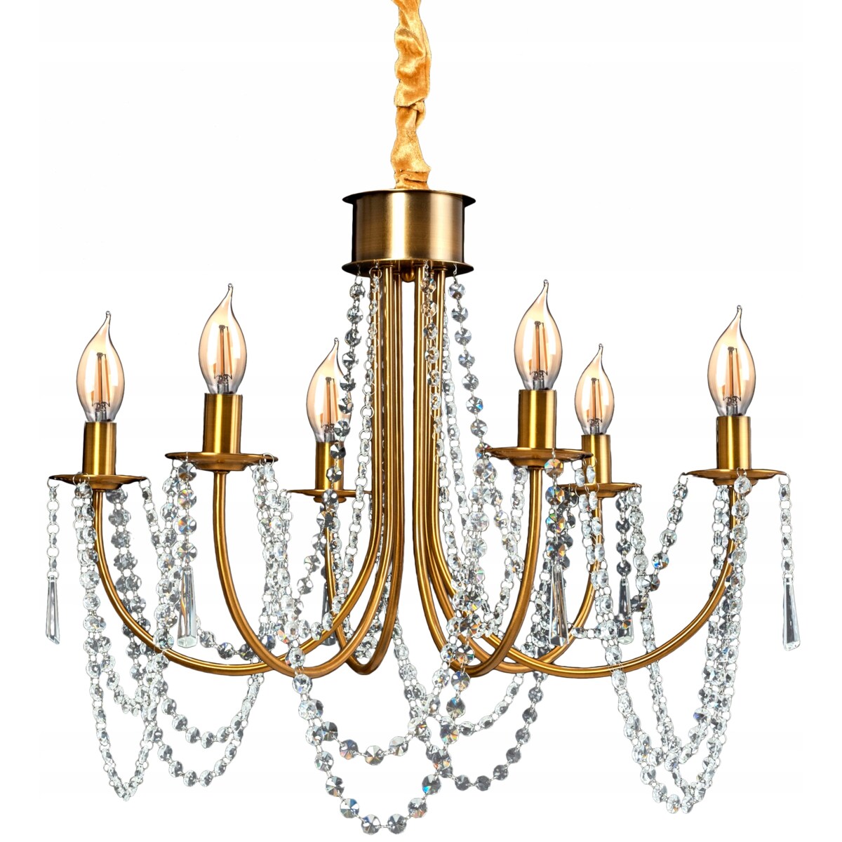 Lampa Kryształowa Wisząca Żyrandol Złoty Duża