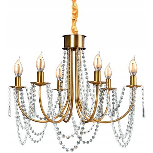 Lampa Kryształowa Wisząca Żyrandol Złoty Duża