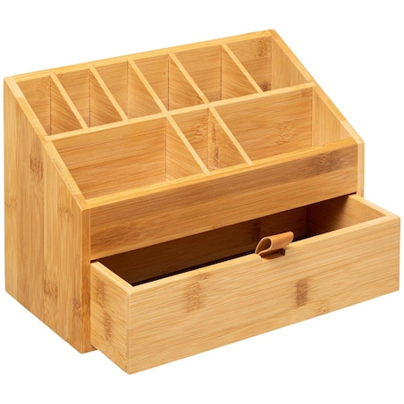Bambusowy organizer na kosmetyki, szufladka i 9 przegródek