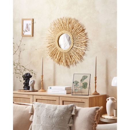 Rattanowe okrągłe lustro ścienne słońce ⌀ 60 cm naturalne KALASIN
