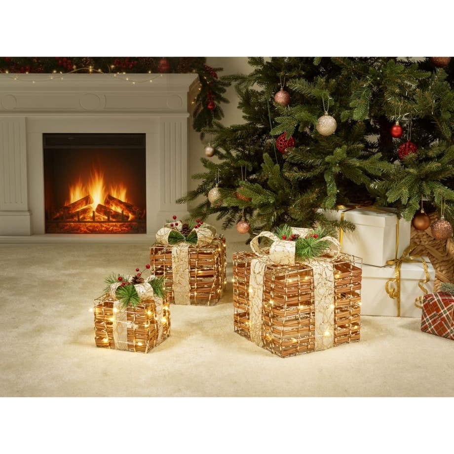 Zestaw 3 dekoracji świątecznych LED TISSO Prezenty świąteczne 20/25/30 cm Brązowy