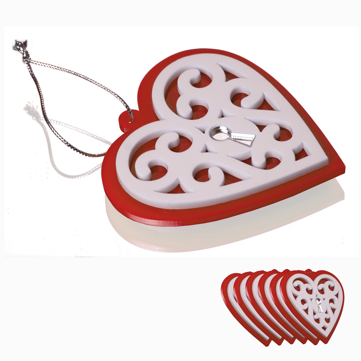 Dekoracja bożonarodzeniowa Serce Czerwone Ażur 6szt.