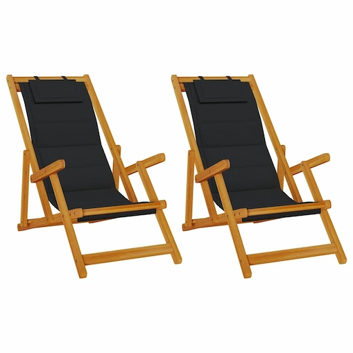 vidaXL Krzesło plażowe z poduszką 2 pcs Brązowy 61.5 x 123 x 82cm