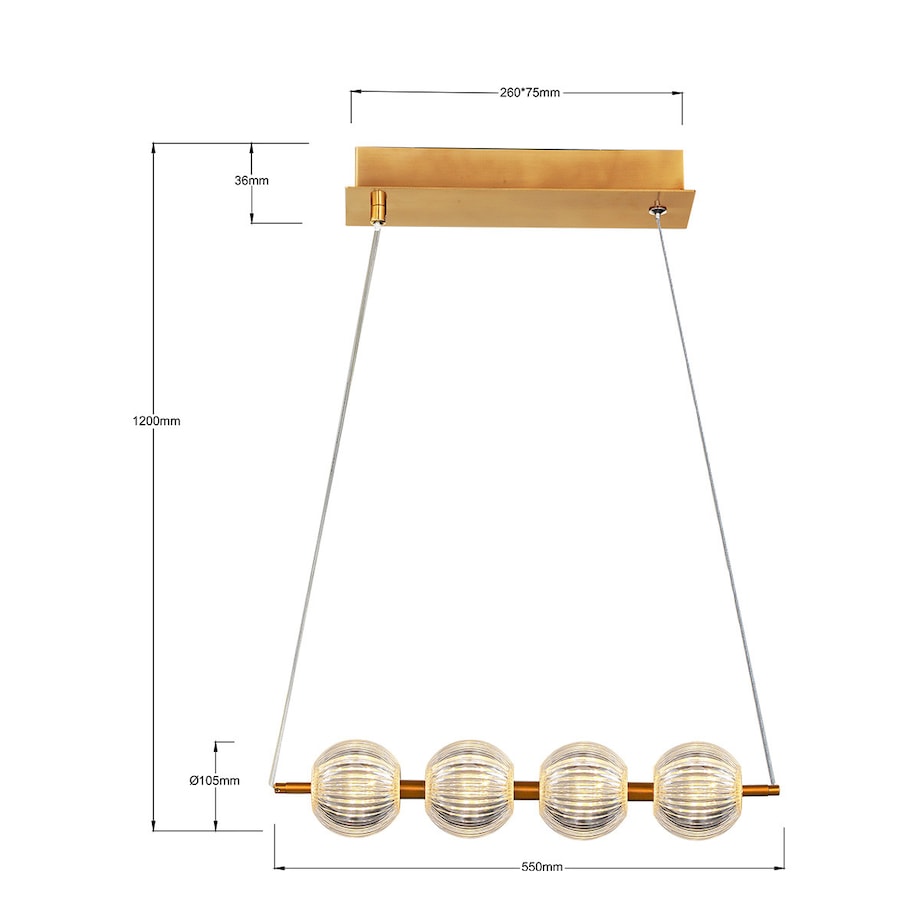 Lampa sufitowa wisząca Light Prestige Brillant złoty LED CCT 3000K/4000K/6000K (regulowana) 1 szt.