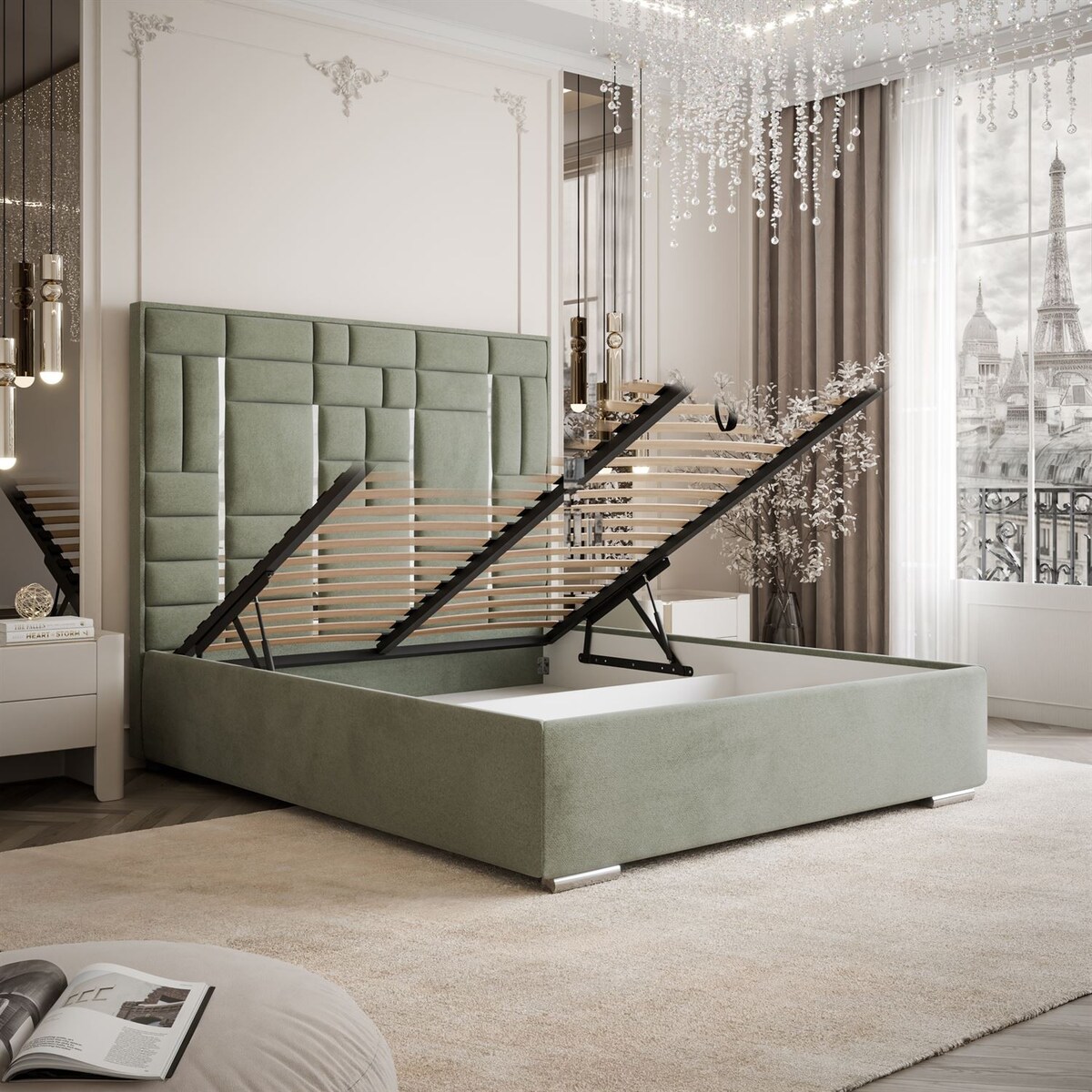 Łóżko tapicerowane BRIGITTE SILVER, pojemnik na pościel, s34, 180x200, Element 11