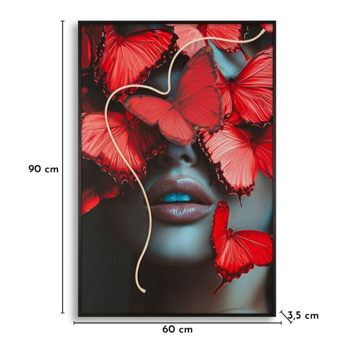 Obraz na płótnie Butterflies, kolor wielokolorowy, płótno i płyta MDF, 60 x 90 cm, LED, 3D, motyw: motyle, dekoracja ściany do salonu, Mauro Ferretti