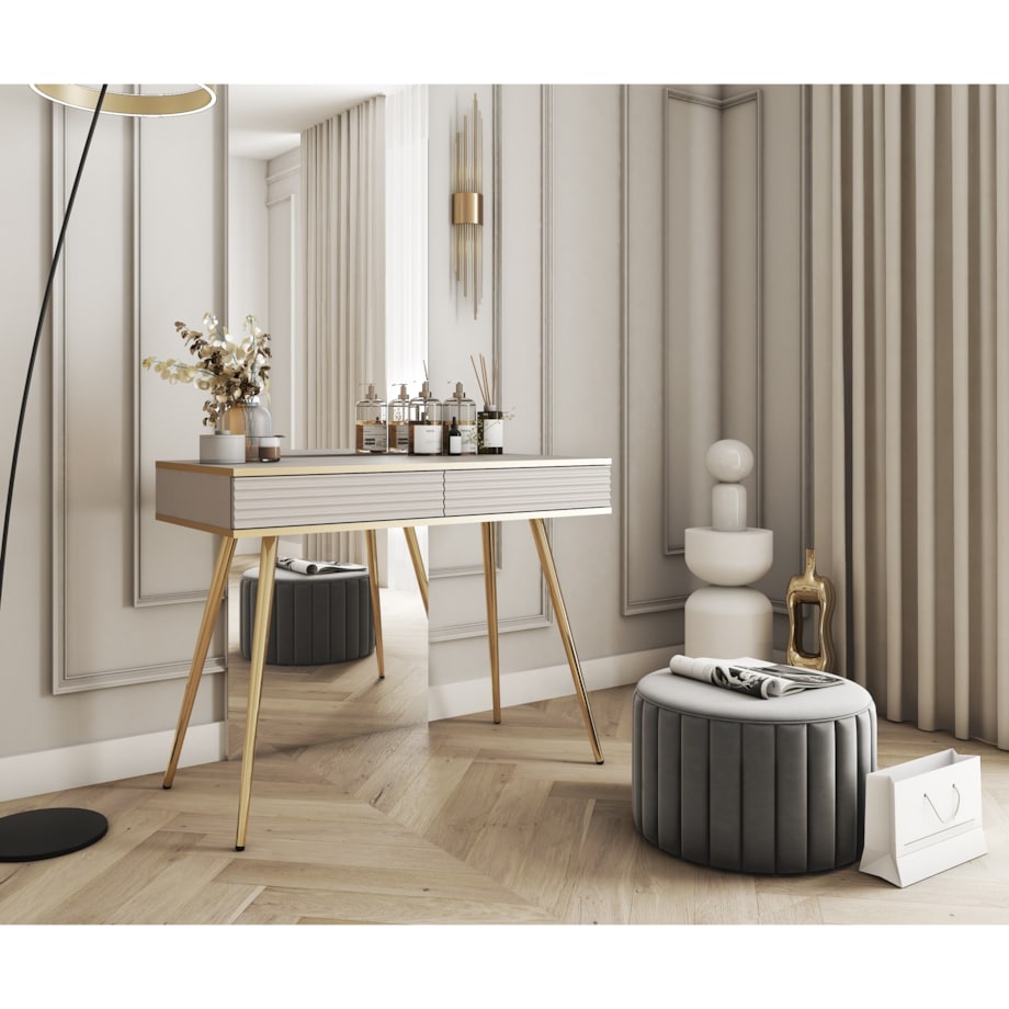 Toaletka ryflowana POLO 102 na wysokich złotych nóżkach, beżowa