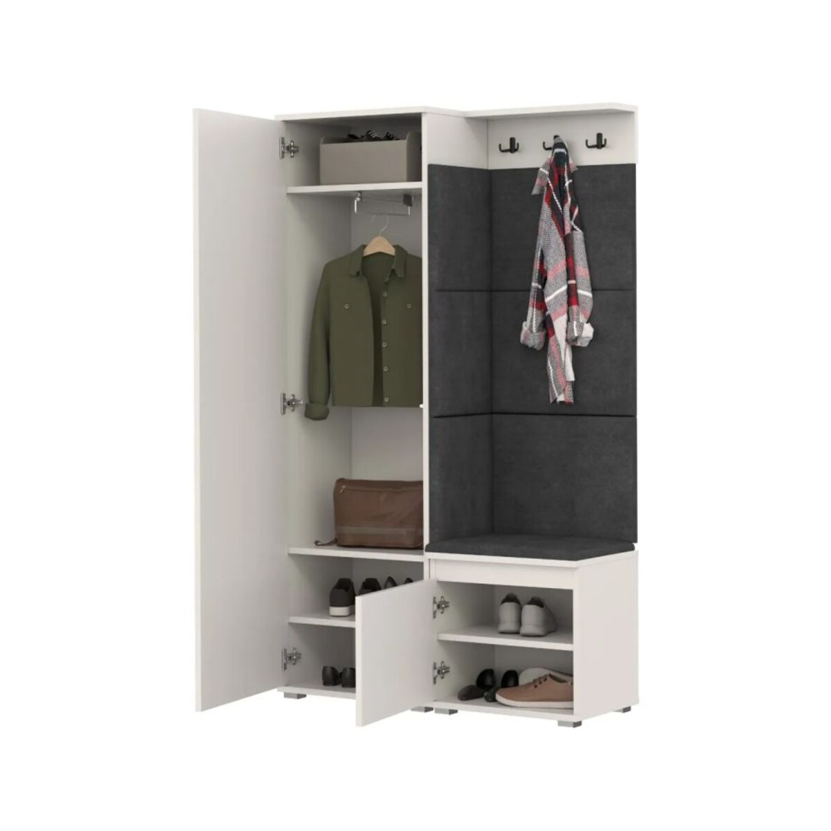 Garderoba do przedpokoju z siedziskiem SINGAPUR 104 biała/szara