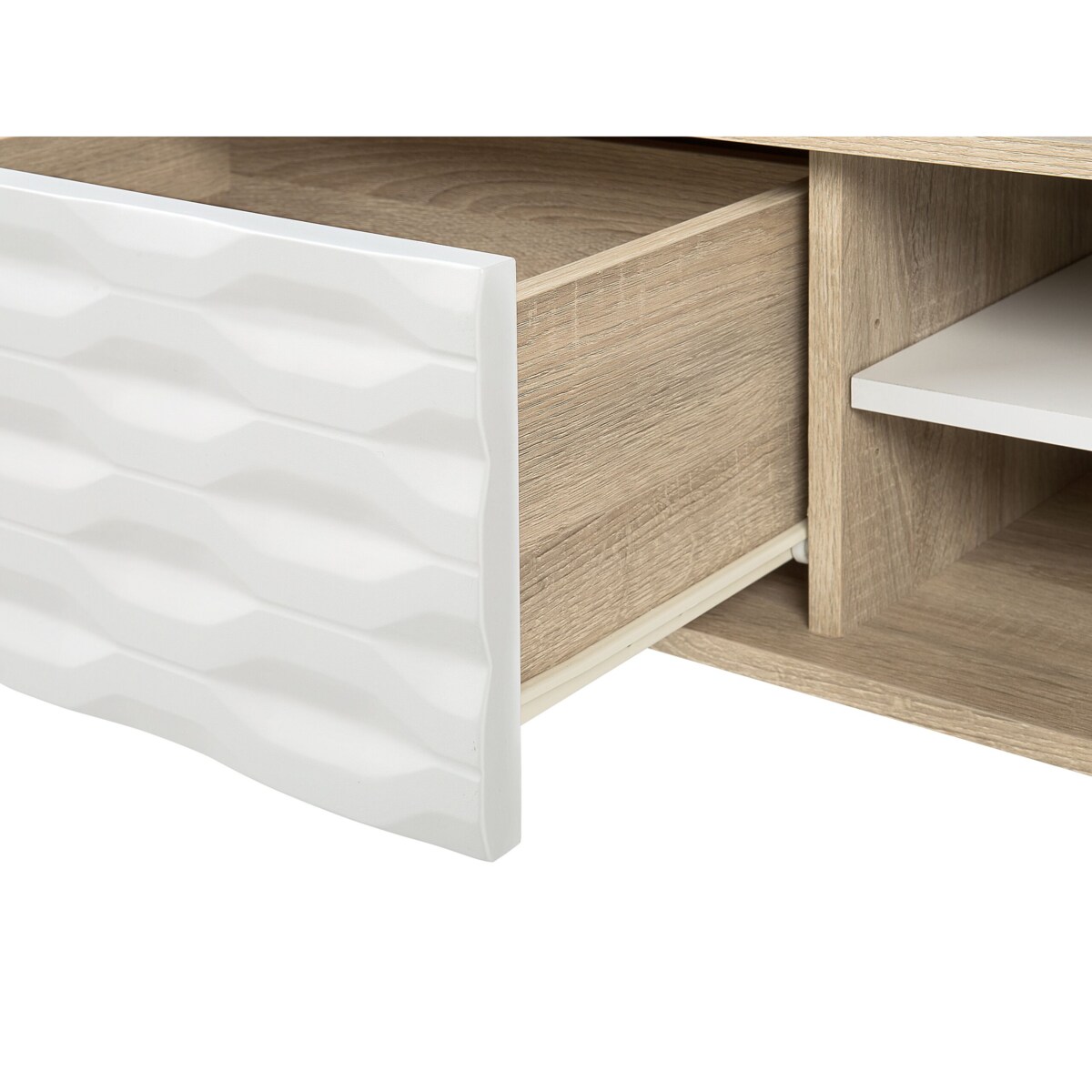 Stolik kawowy z szufladą jasne drewno z białym SWANSEA