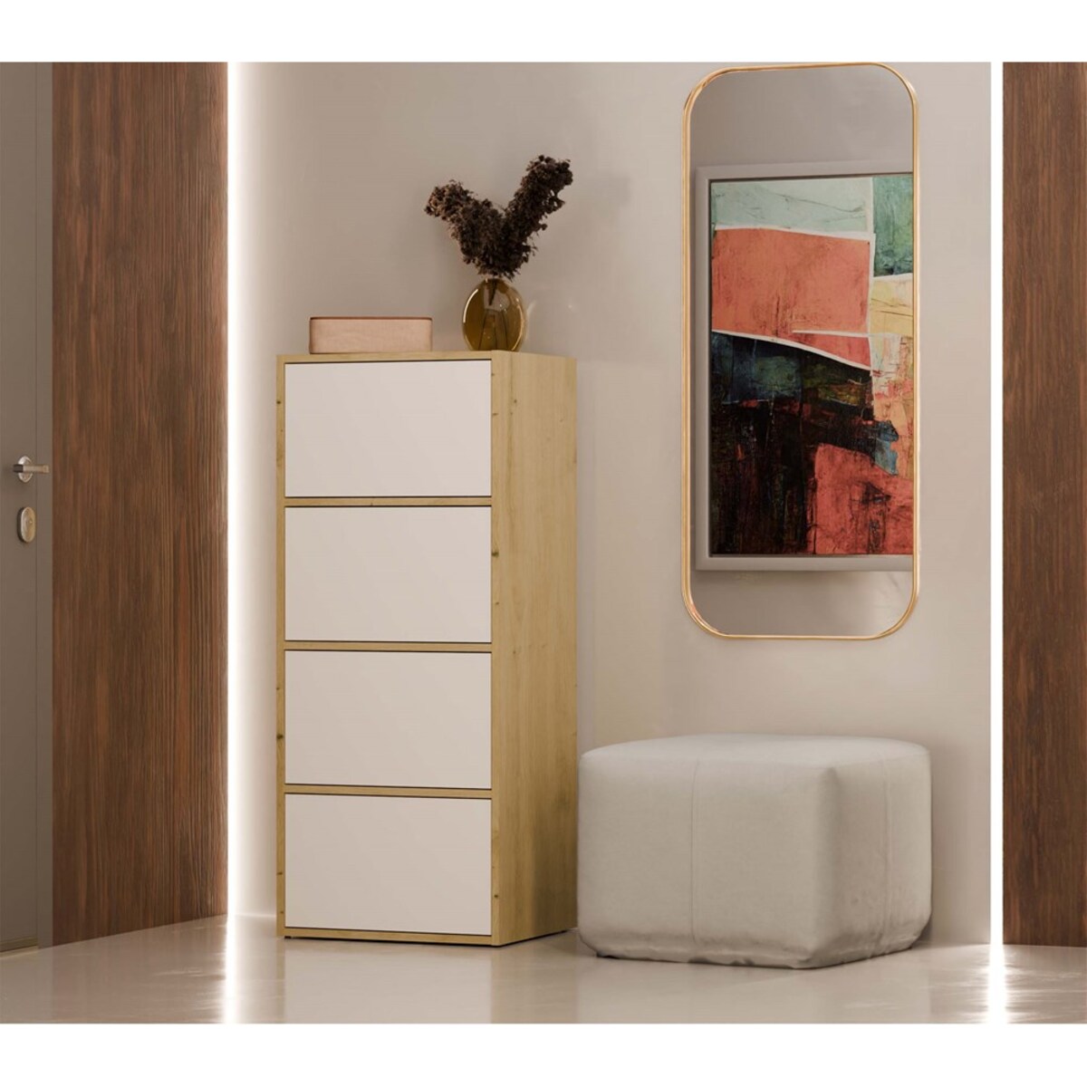 Komoda ALMA Front Biel Korpus Dąb Artisan