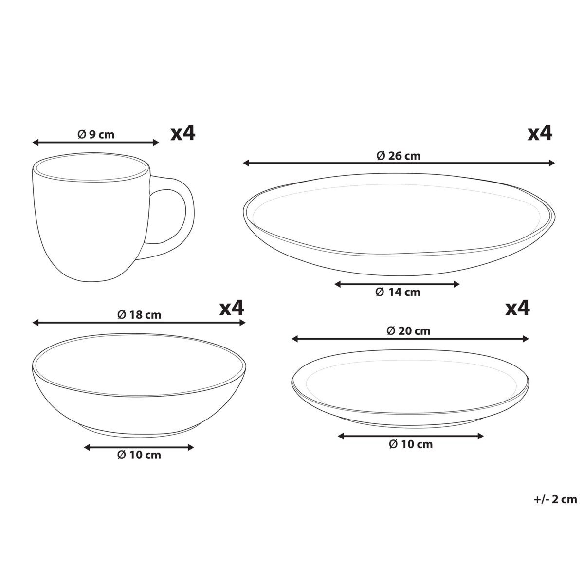 16-częściowy zestaw naczyń z kamionki szary COSTMARY