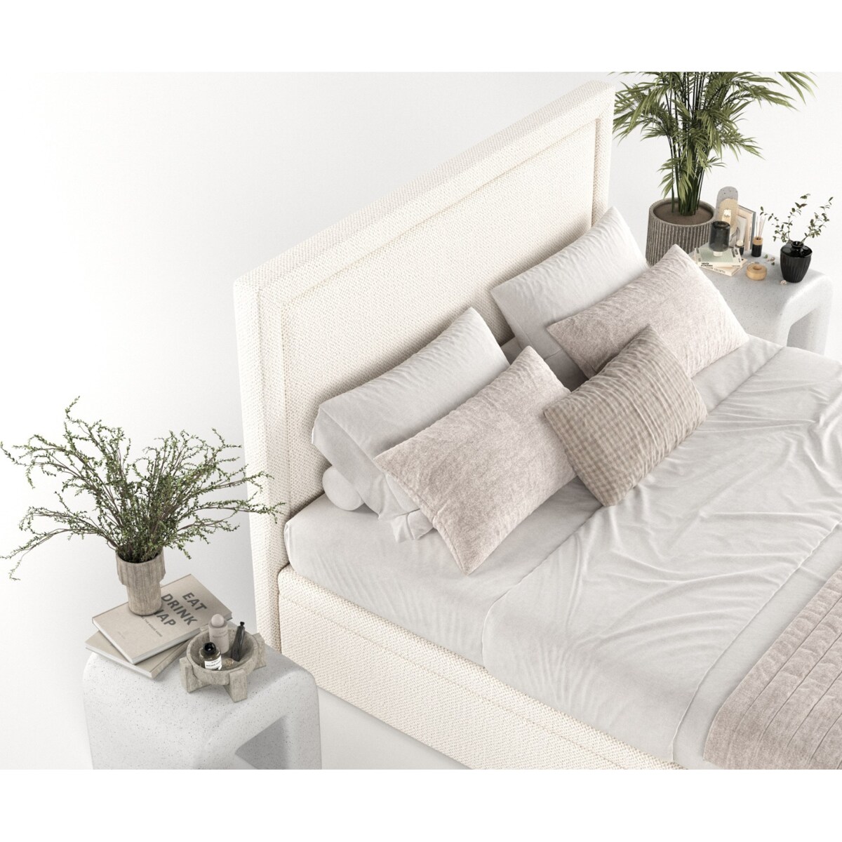 Łóżko tapicerowane SALMA 140x200 z pojemnikiem, Kremowy, tkanina Alta 01