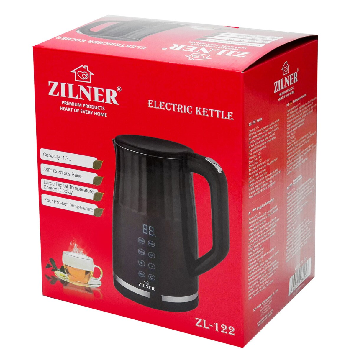 Czajnik elektryczny z regulacją temperatury czarny 1.7L 2200W ZILNER