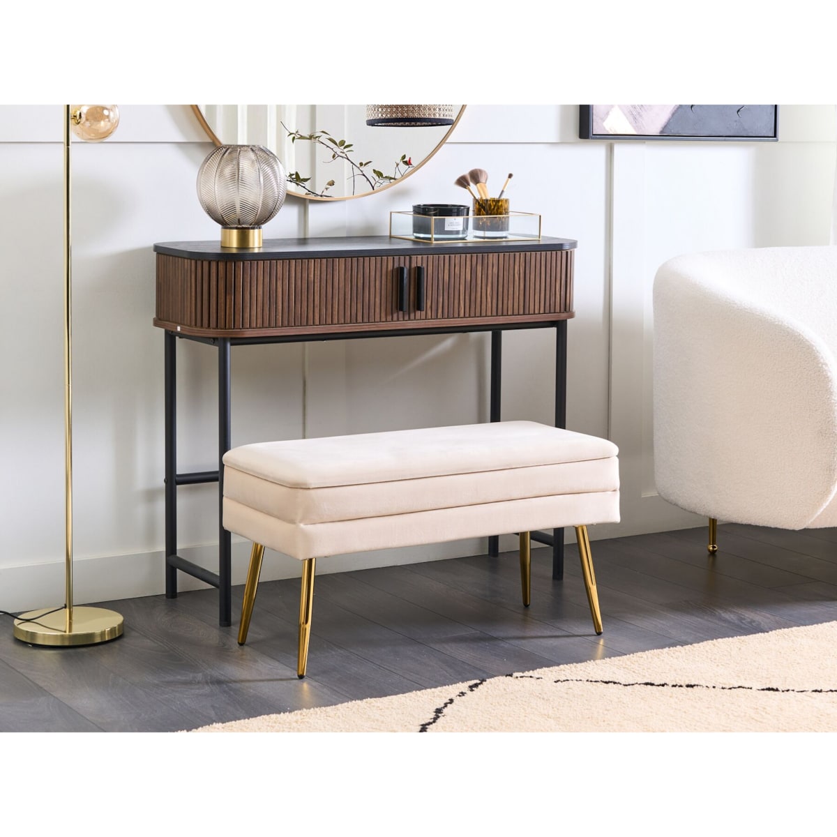 Ławka ze schowkiem do sypialni biała DURHAM