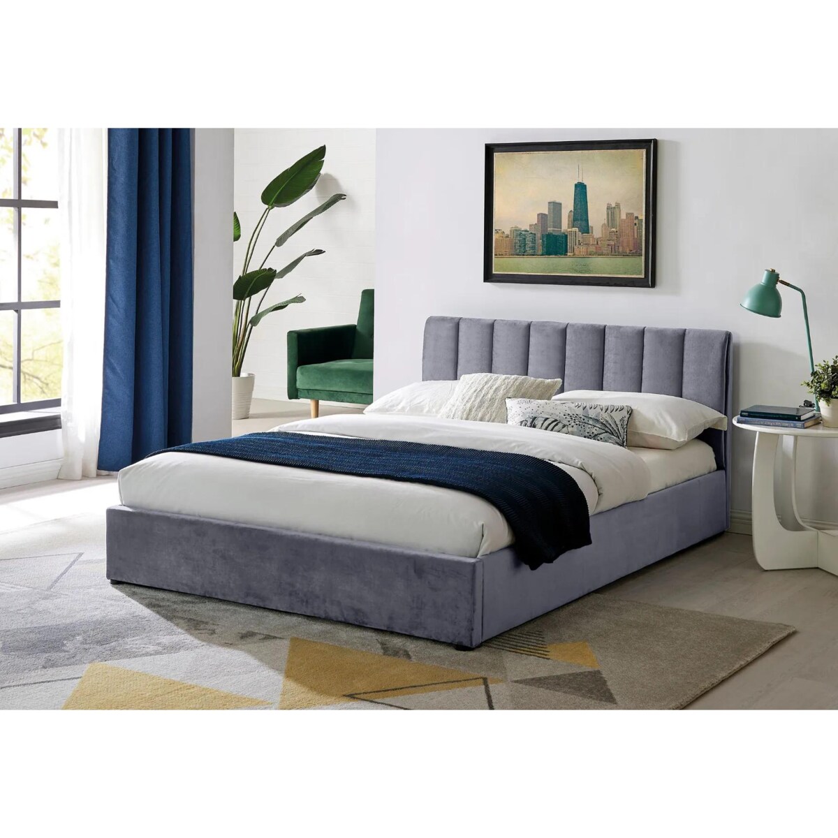 Łóżko tapicerowane MONTREAL VELVET 140x200 szare z pojemnikiem