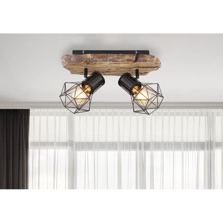 Sufitowa lampa rustykalna Priska 54017W-2 drewno czarna