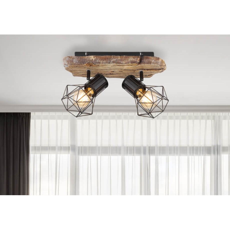 Sufitowa lampa rustykalna Priska 54017W-2 drewno czarna
