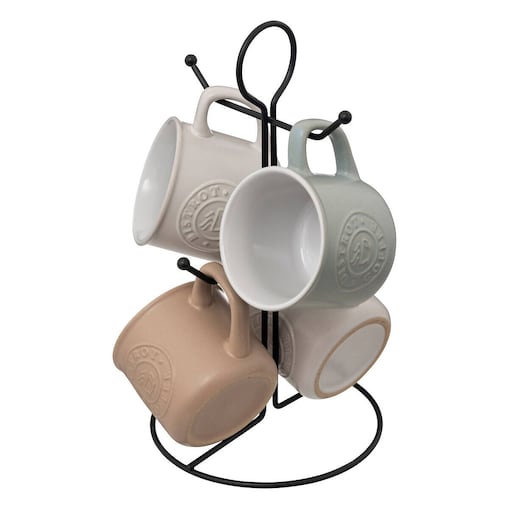 4 kubki ceramiczne na metalowym stojaku LEO, 140 ml