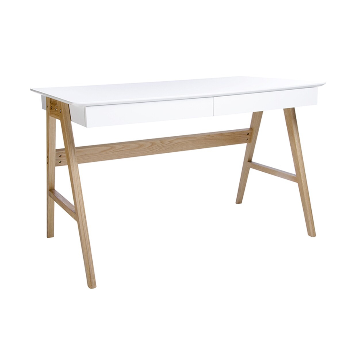 Biurko RIVA (Scandic) białe - blat MDF, podstawa dębowa