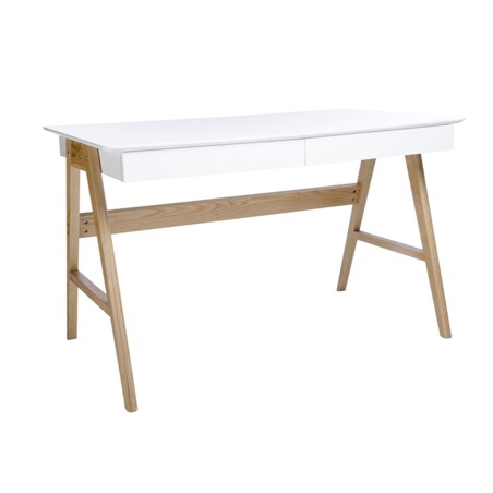 Biurko RIVA (Scandic) białe - blat MDF, podstawa dębowa