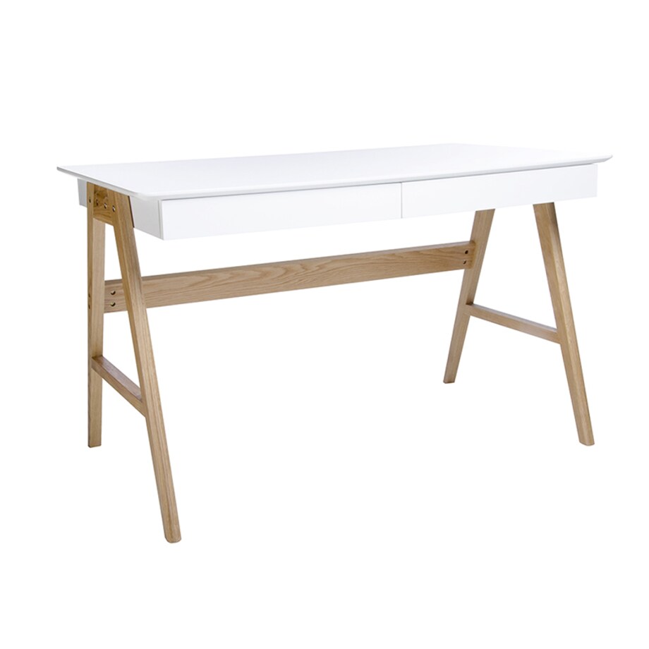 Biurko RIVA (Scandic) białe - blat MDF, podstawa dębowa