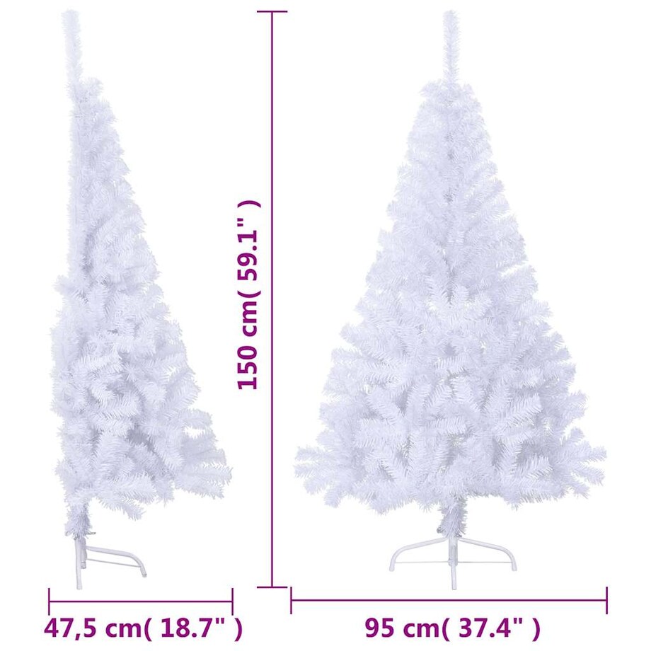 vidaXL Sztuczna choinka ze stojakiem, połówka, biała, 150 cm, PVC