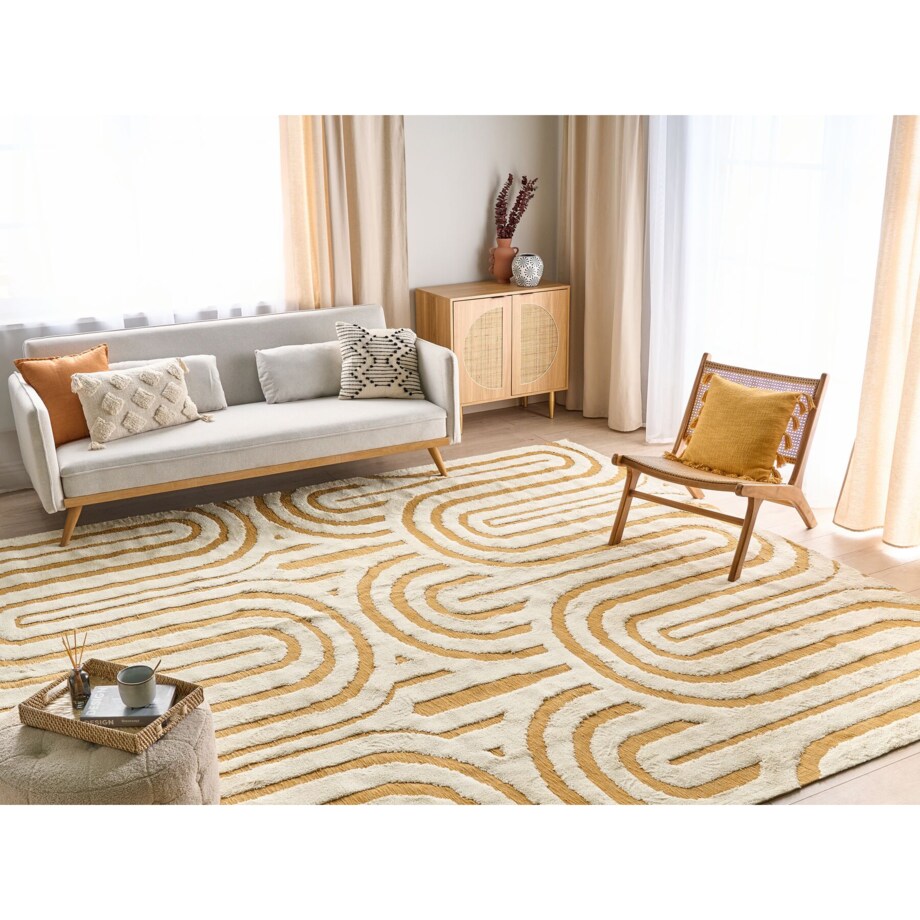 Dywan bawełniany 300 x 400 cm złamana biel z żółtym PERAI