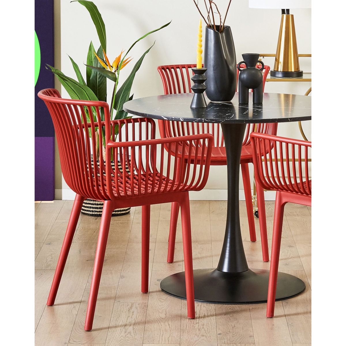 Zestaw 4 krzeseł do jadalni czerwony PESARO