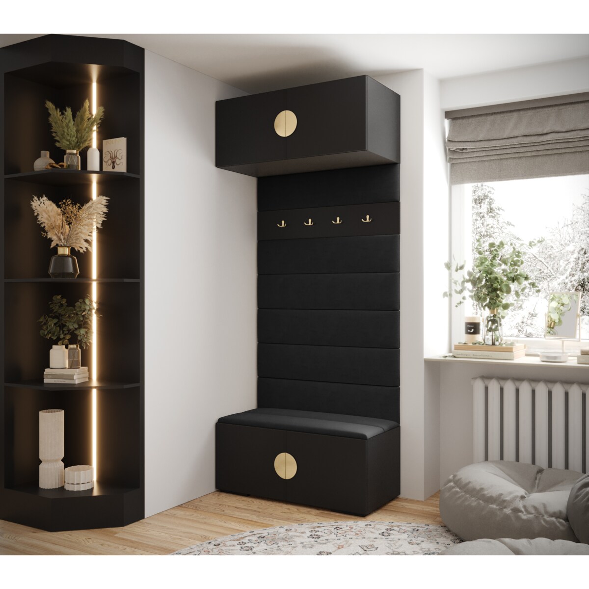 Garderoba do przedpokoju INOVA 3 czarny+złoty+manila18