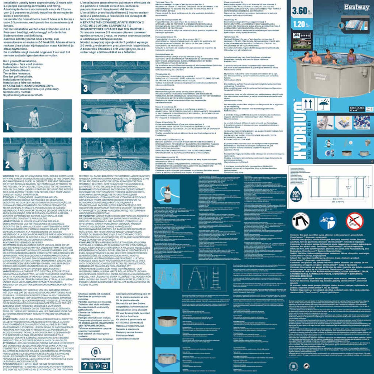 Bestway Basen Hydrium, na stelażu, okrągły, 360x120 cm