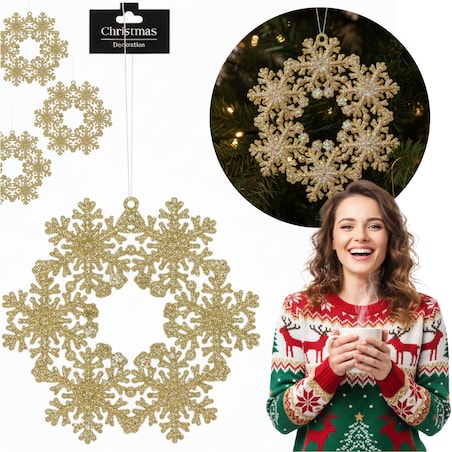 Zawieszka Na Choinkę Płatek Śniegu 12 Cm Ozdoba Świąteczna Wisząca Kolor Szampan