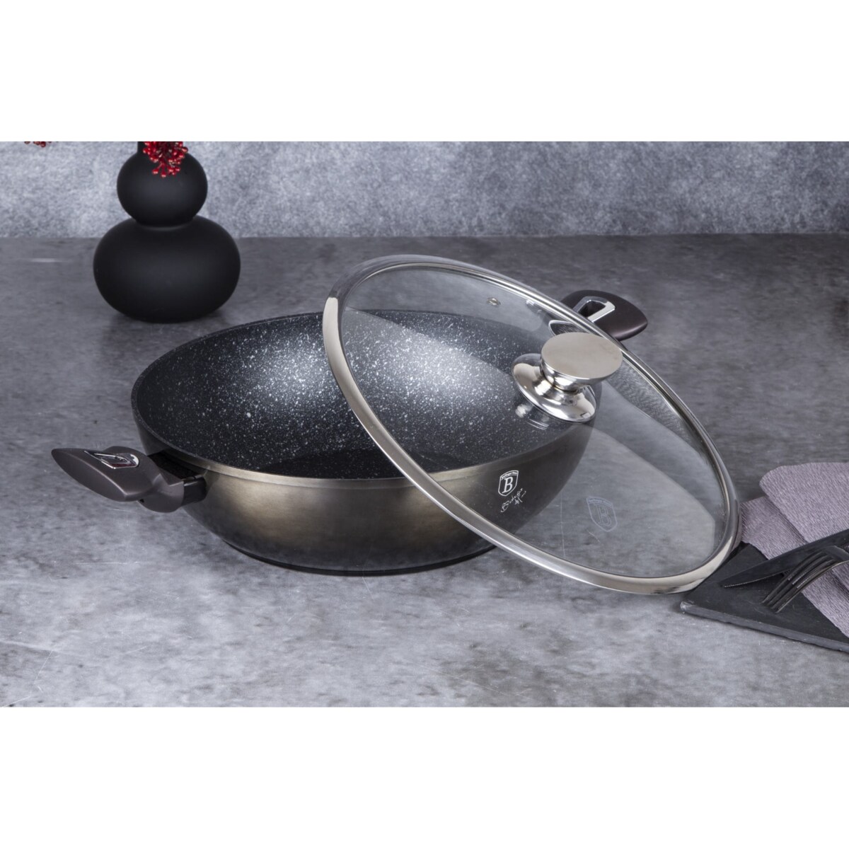 Wok z powłoką granitową 30cm 4L BERLINGER HAUS Shiny Black