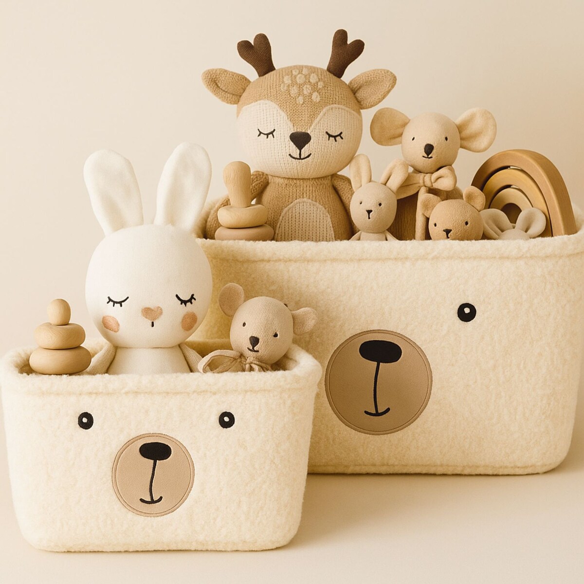 Pluszowe koszyki na zabawki NIMI, 2 pojemniczki