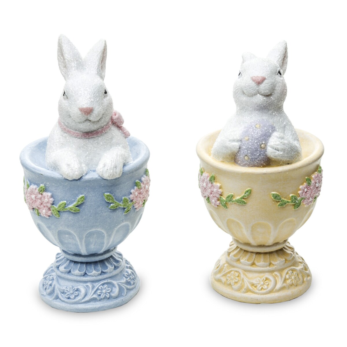 Dekoracja - 2 króliczki w kolorowych kieliszkach 9,5x5x5 cm