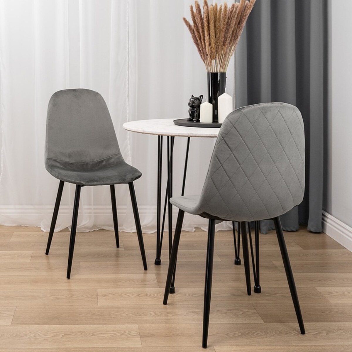 Krzesło tapicerowane welurowe do salonu jadalni szare nowoczesne