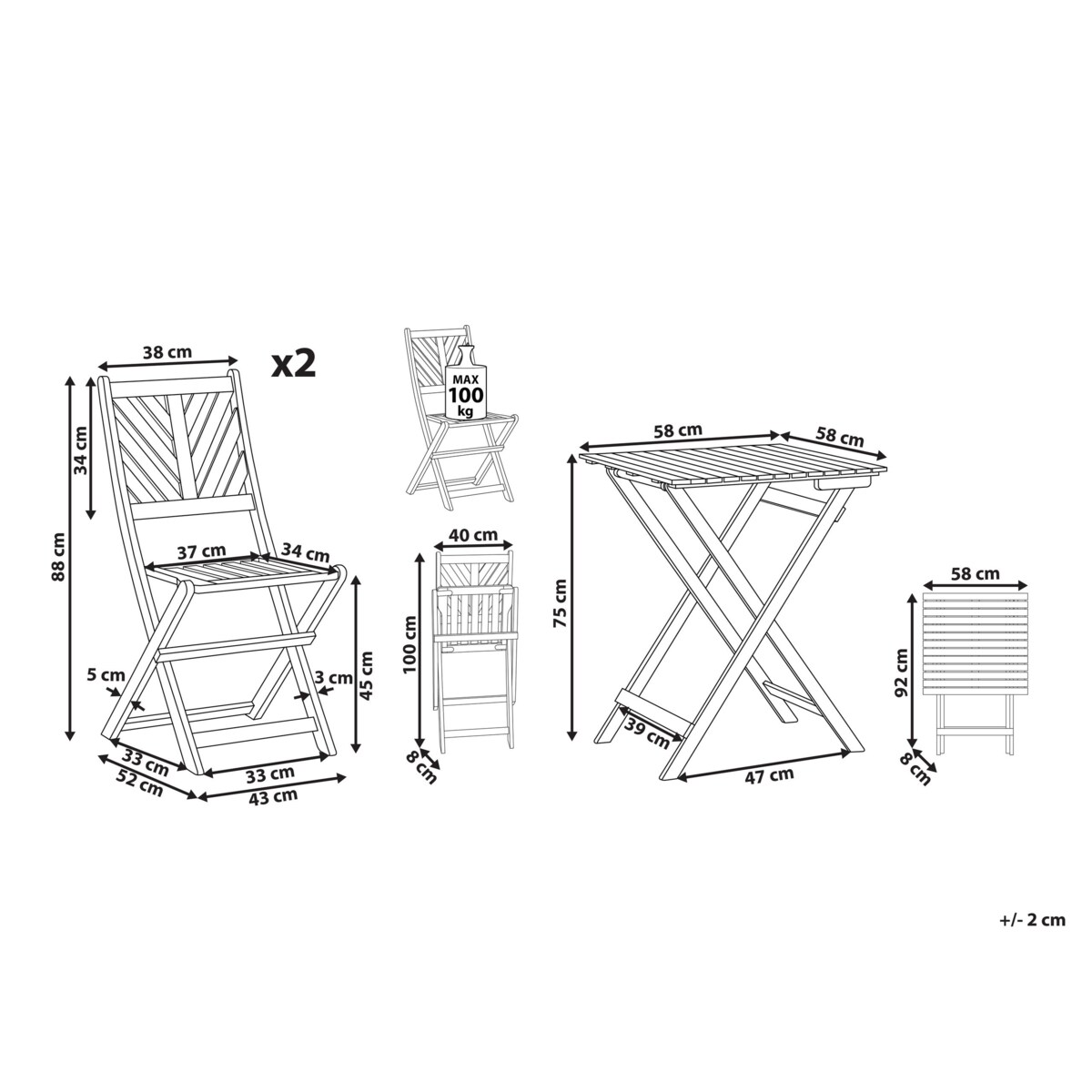 Zestaw mebli balkonowych drewniany jasny TERNI