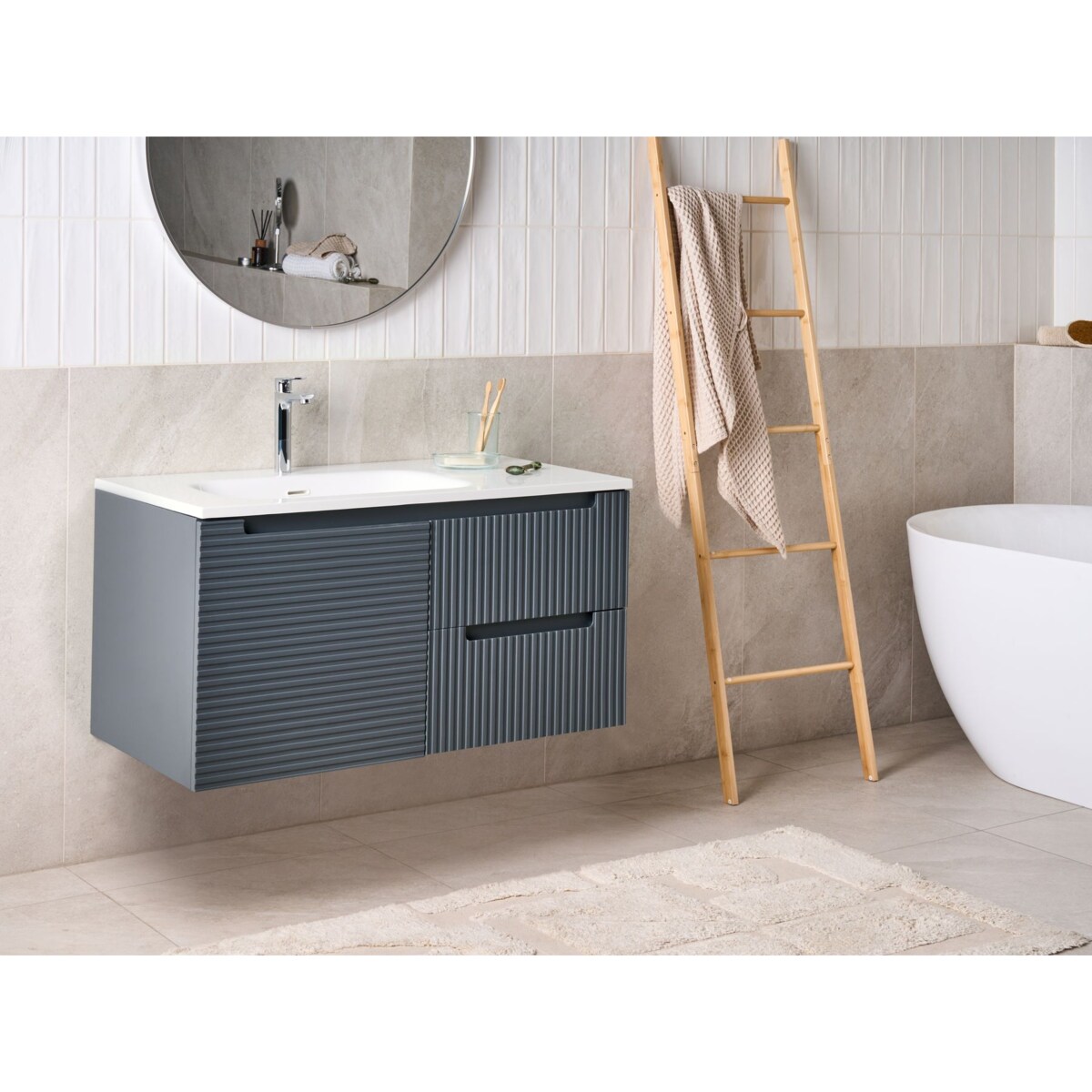 Szafka łazienkowa wisząca z umywalką VALA 100 cm Grafitowy