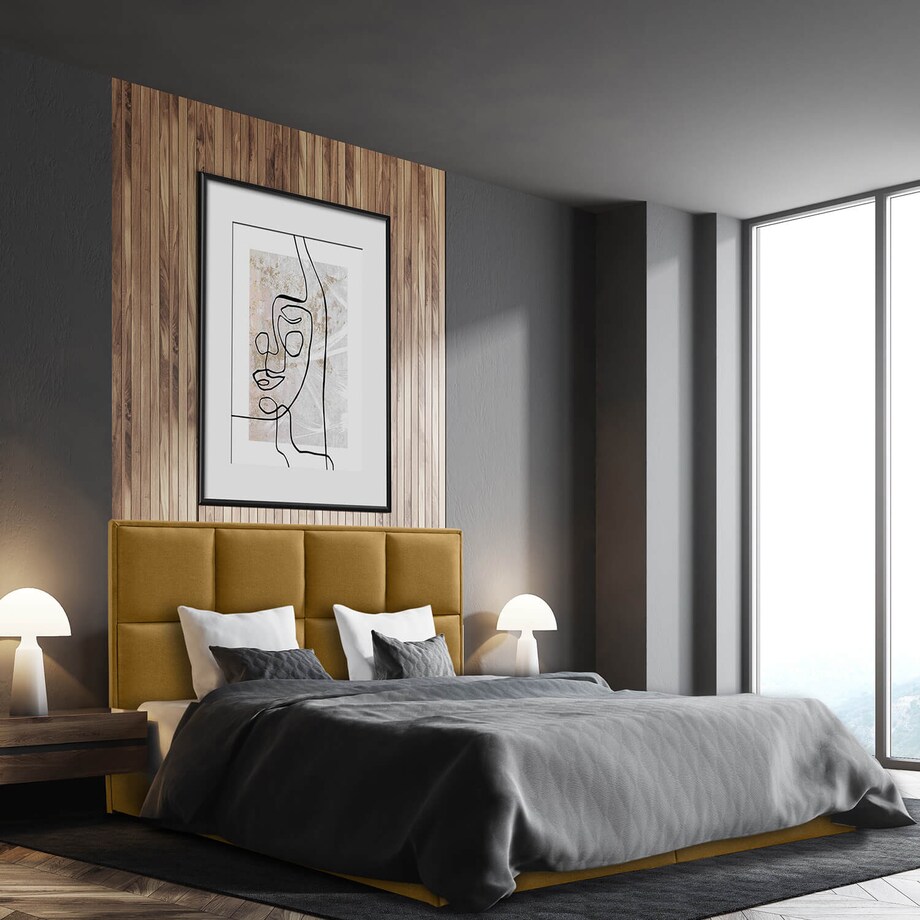 Łóżko tapicerowane ARCHIE 160x200 z pojemnikiem, Miodowy, tkanina Megan 356