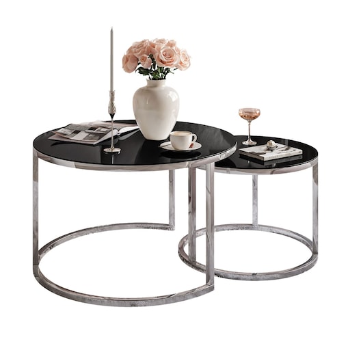 Stolik kawowy CIRI 2w1 chrom czarne szkło