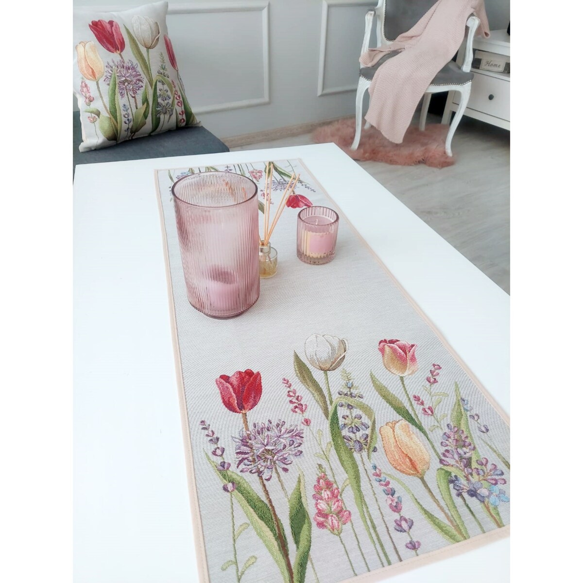 Bieżnik Na Stół 40X100 Cm Dekoracyjny Ozdobny Tulipany