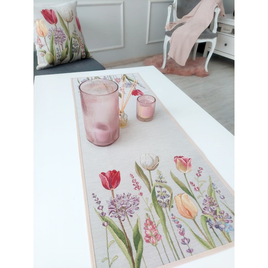 Bieżnik Na Stół 40X100 Cm Dekoracyjny Ozdobny Tulipany