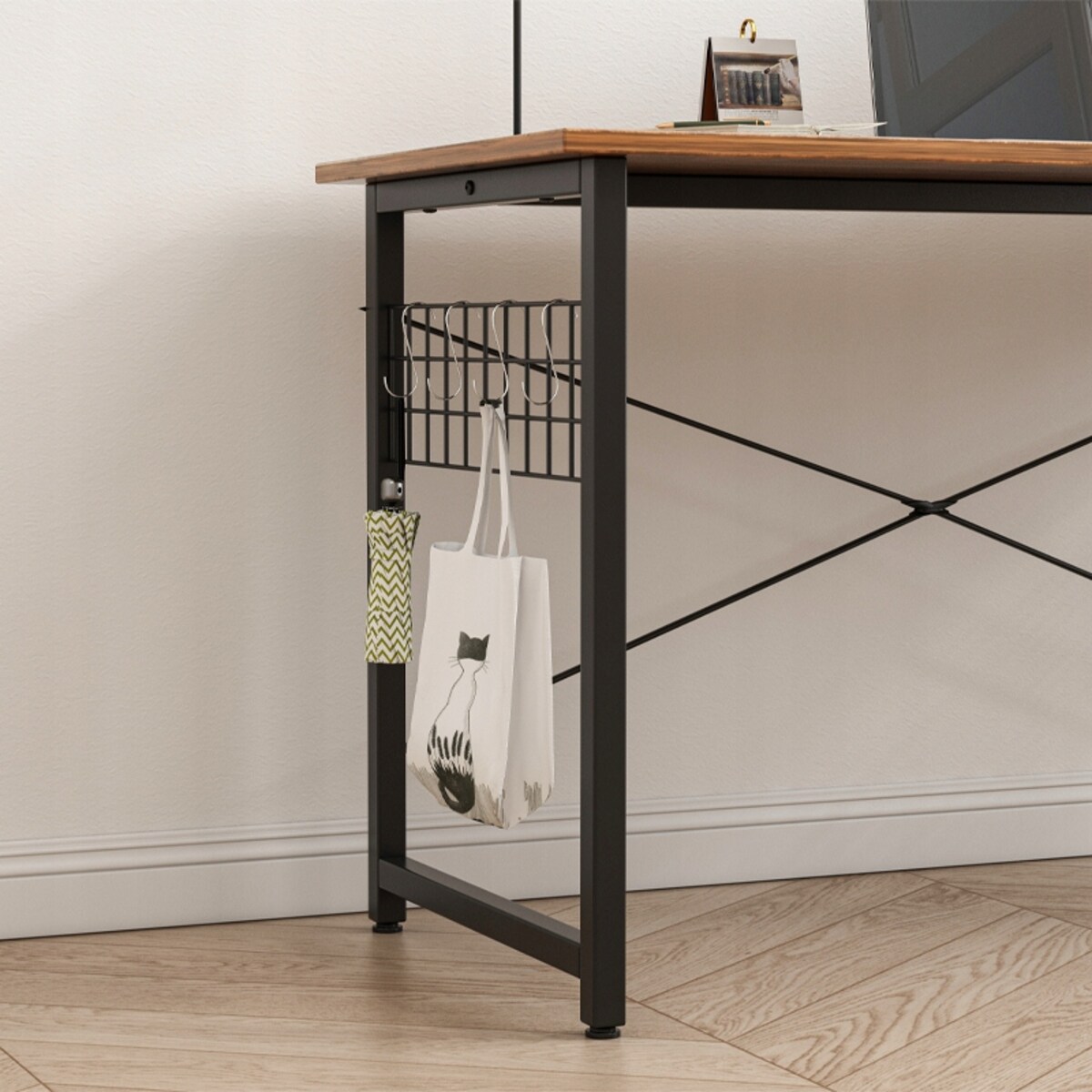 Biurko komputerowe loft industrialne szkolne rustykalny brąz z haczykami