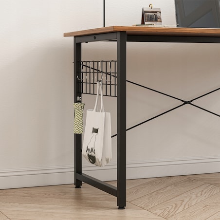 Biurko komputerowe loft industrialne szkolne rustykalny brąz z haczykami