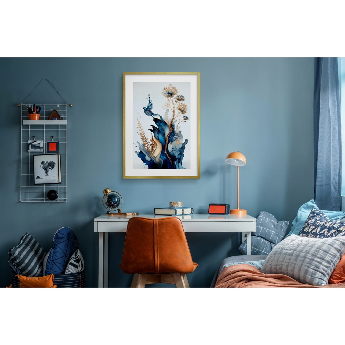 Elegancki Obraz Plakat ścienny Granatowo Złota dekoracja na ścianę Glamour